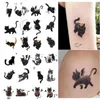 Tattoo Transfer Black Cat Flower Temporary Tattoos for Women Man Arm Cartoon Kitten Waterproof Tattoo Stickers Art Lasting Cute Fake Tattoo 240426