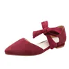 Casual Shoes YAERNI 2024 Women Ankle Strap China 10 Kawaii Foldable Ballerinas Red Wine Suede Ballerina Pointed Toe Large Size Lace Up