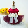 Vêtements de chien en dentelle rouge robe robes de mode fleur de mode petit vêtements chat mignon jupe tutu douce traction boucle