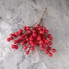 Fleurs décoratives 6 branches artificielles Berries de Noël de haricots rouges artificiels Bouquet Foam Fake Fruits Plantes Potted Home Garden Decor Outdoor Po