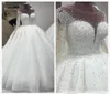 Luxury Beaded Ballgown Wedding Dresses Long Sleeves Scoop Neck Sequins Floor Length Tulle Custom Made Wedding Gown vestido de novi6277188