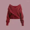Robes de travail solides en V-collier Robe Femme Femme Automne Suit 2024 Fashion coréenne Joupe en tricot en tricot de longueur rouge