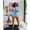 Costumes de femmes Blazers Femmes échoe Hight Quality Fashion Fashion Blue Denim Blazer Veste Femme Streetwear Long Manche Double Bre Otgk7