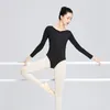 Bühnenbekleidung Rückenfreier Ballett Trikot für Frauen Langarm Mesh Spleiß Tanz Kostüm Erwachsene Elegante Gymnastik Bodysuit Übungskleidung