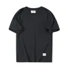 Summer 210g American Retro Short Sleeve Oneck Solid Color Tshirt Mens Fashion 100 Slub Cotton Washed Heavyweight Casual Tops 240417