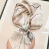 275 Flower Print Square Scarf Simulated Silk Thin Smooth Neck Elegant Style Sunscreen Head Wrap For Women 240425