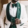 Giacche da 3 pezzi smoking sposo per matrimonio africano slim fit da uomo in forma floreale giacca floreale giacca verde giubbotto di velluto verde con pantaloni neri 2024