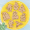 Moulds 8Pcs Christmas Cookie Cutters Santa Claus Snowflake Cookie Molds Biscuits Embosser Stamp Christmas Baking Accessories Decoration