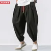 Pantalones para hombres fgkks para hombre pantalones sueltos de otoño lino chino pantalones deportivos con sobrepeso