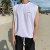 Imprimer Vest Men Summer Casual Beach Top Top Corée Corée Shirts sans manches Male Under-Savirt 100% Coton Tees Hip Hop Tops 240416