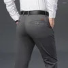 Men's Pants Business Casual Lyocell Cotton Elastic Comfortable Straight Solid Color Autumn Trousers Black Gray Burgundy