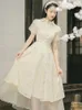 Arbetsklänningar sweetxue kvinnor mode eleganta damer kinesisk stil broderi spets 2-stycke set förbättrad cheongsam klänning chiffong kjol