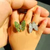 Original Hot Selling Van Butterfly Ring 925 Sterling Silver Plated 18k Gold Diamond Double Necklace Green Earrings With Logo