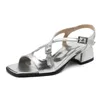 Casual Shoes 2024 Elegant Peep Toe Women Sandals Strap Buckle 5cm Thick Heel Big Size 40 41 42 43 Dress Silver White Pink