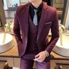Boutique Solid Color Mens Casual Office Business Suit Three and Two Piece Set Brudgum Wedding Dress Blazer Waistcoat Trousers 240420