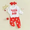 Kledingsets geboren babymeisje kerstoutfit lange mouw brief sweatshirt top Santa Claus broek hoofdband 3 stks set