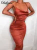 Dulzura Neon Satin Lace Up Summer Femmes Bodycon Con Long Midi Robe Sans manches Backless Elegant Party Tenues Sexy Club Vêtements 240422