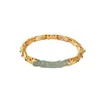 Beaded New Fashion Gold Plated Hetian Jade Composite Bracelet Bamboo Womens Jewelry Gifts