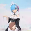 Anime Manga Blue Hair Service Girl Picture Rem Cake Sitting Toy Model Cute Doll Toy Sculpture Decorative Box PackagingL2404