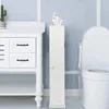 Small Bathroom Storage Cabinet Free Standing Toilet Paper Holder with 4 Shelves Door Top Slot Organizers Stand 240420