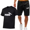 Gränsöverskridande mäns sommar kortärmad t-shirt + shorts set tryckt rund hals kort ärm avslappnad sportuppsättning i lager