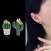 Stud Earrings 2024 Asymmetric Cactus Painted Zircon Temperament Small Fresh Simple Retro For Women Jewelry.