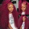 Synthetic Wigs 40 inch 99J Burgundy Water Curled 13x4 Lace Front Wig 250% Deep Wave 13x6 HD Transparent Womens Hair Q240427