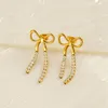 2024 New INS Style Stainless Steel Long Bow Tassel Earrings Women's Gold Personalized Trendy Diamond Earrings Jewelry Gift