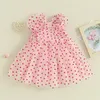 Baby Valentines Day Kleid Kurzarm Puff Herz gedrucktes Kleid süße goldene mesh spitzen prinzessin kleid 240424