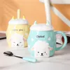 Mugs Ceramic Cartoon Coffee Mug With Lid And Spoon Set Cute Breakfast Milk Office Drinking Water Cup Teacups Drinkware 380ML