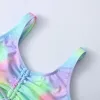 Set Tie Dye Girls Swimsuit Kids 716 jaar Tweede stuk Children's Swimwear Ruched Front Bikini Set Teen Bathing Suit 2022 Beachwear