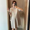 Maternity Dresses Korean plus size pregnant woman dress solid color short sleeved loose casual O-neck elastic shirt mini Q240427