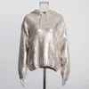 Camisolas femininas Alidi SC 2024 Casual suéter de cordão com capuz para design de malha de malha de ouro prateado