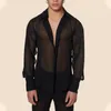 Chemises décontractées pour hommes Summer pour hommes Black Thin Sheer Mens Shirt Breathable Top Night Show