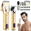 Hårtrimmer LM-2033 Resuxi Cordless Professional All Metal Body Low Noise Electric Clipper 2-i-1 Set med Mens Travel Bag Q240427