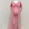 Maternity Dresses Pregnant woman sheer Maxi dress baby shower cotton tracking stretching pregnant pink elegant photography Q240427