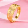 Anillos de racimo Gold Hollow Hollow Seis personajes Ring Real Word Ring Vintage Men's Lucky Faith in Wealth Jewelry Apente ajustable