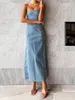 Casual Dresses Fashion Women Tube Dress Strapless Backless Denim Zipped Summer Slit For Club Party Skin-Friendly