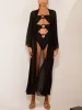 Set 2024 Solidny kolor wycięcia Bandeau One Piece Swimsuit i Kimono Women Black Fashion Bikini Luksusowe kąpiel kąpielowa stroje kąpielowe