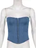 Iamty strapless denim corset vrouwen backless veter-up sexy bustier nachtclubkleding elegante basisbuis top y2k Jean Cami Ladies 240415