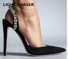 Kleding schoenen massief kaki bruine matte vrouwen puntige teen suède stiletto hoge hakken glippen op ol elegante strass dames formele pomp