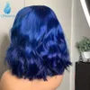 Synthetic Wigs Shumeida Blue Color 13 * 4 Lace Front Wig Body Wave Brazilian Remi Short Hair Bob Q240427