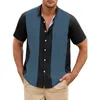 Casual shirts voor heren heren vintage bowling shirt retro gestreepte korte mouw knop omlaag comfortabel mode-tops m-2xl