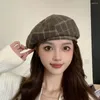 BERETS Y2K PLAID BERET SIMPLEARAJUKU COTTONE WOUTN ARTICT HAT KEEP暖かい韓国スタイルの画家の女の子