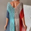 Set Multicolor Crochet Bikini Cover Up with Fringe Trim Women Sexy pusta tunik