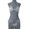 SET 873#Sexy Plus Size High Elastic Belt Women's Split Denim Bikini Frauen