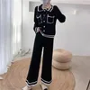 Damesbroek gebreide tweedelige set voor vrouwen Cardigan Pant Sets Koreaanse outfit -knop Tracksuit met lange mouwen 2024 Pocket Fashion herfstpak