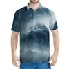 Herrpolos mode blå ocean mönster polo skjorta män 3d havstryck lapel kort ärm blus sommar harajuku toppar lös t-shirt