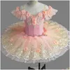 Dancewear Flower Professional Ballet Tutu White Lake Platter Romantic Ballerina Party Dance Costume Balett Robe Girl Drop Livrot Dh0fq