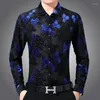 Chemises habillées masculines 2024 marque décontractée printemps luxe à fleur creux chemise à manches longues slim fit des hommes de la fête de la fête